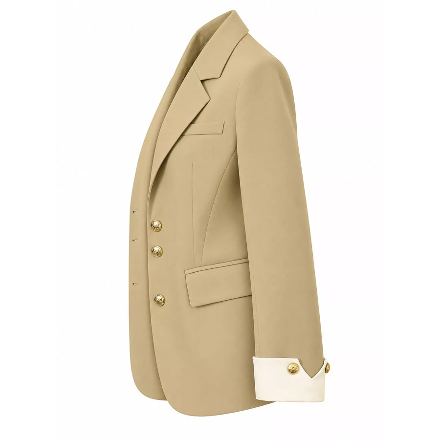 Full Size Single-Breasted Blazer with Gold Button Accents Plus Apparel and Accessories