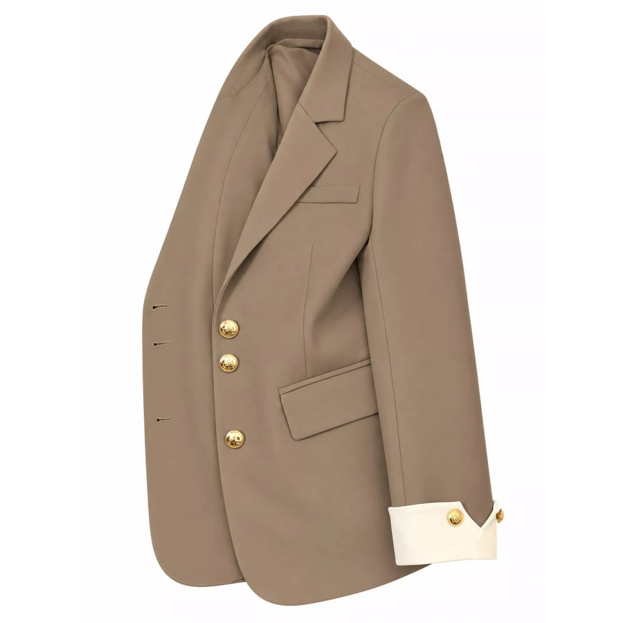 Full Size Single-Breasted Blazer with Gold Button Accents Plus Apparel and Accessories