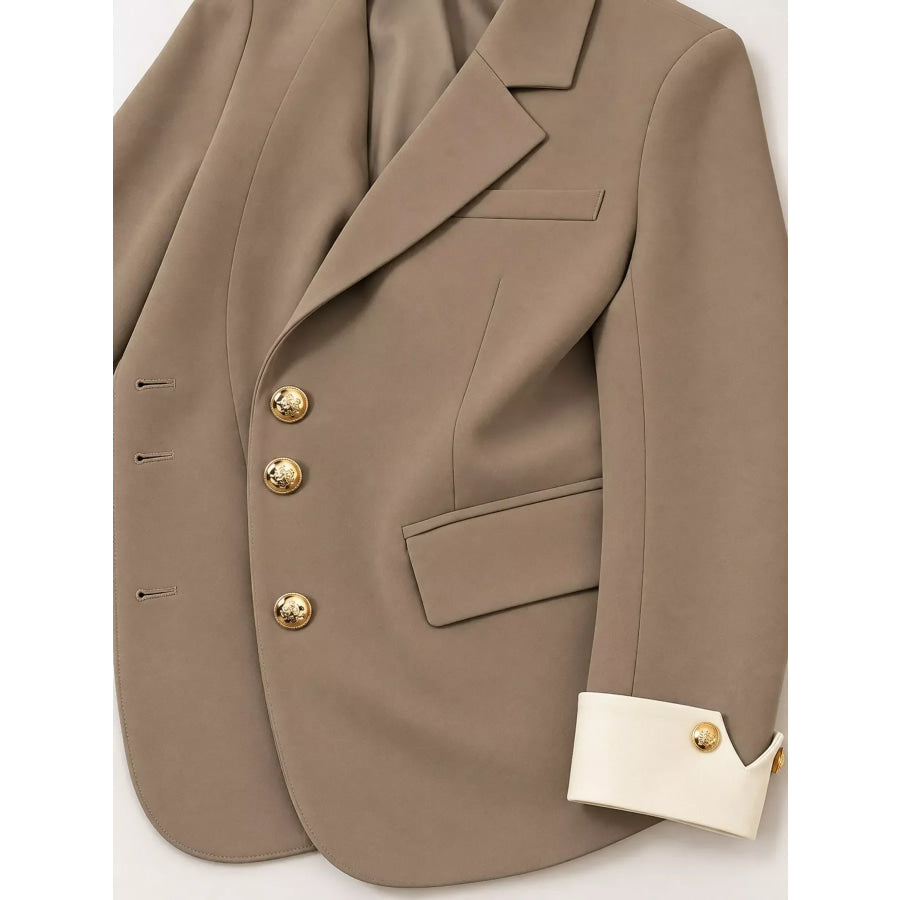 Full Size Single-Breasted Blazer with Gold Button Accents Plus Apparel and Accessories