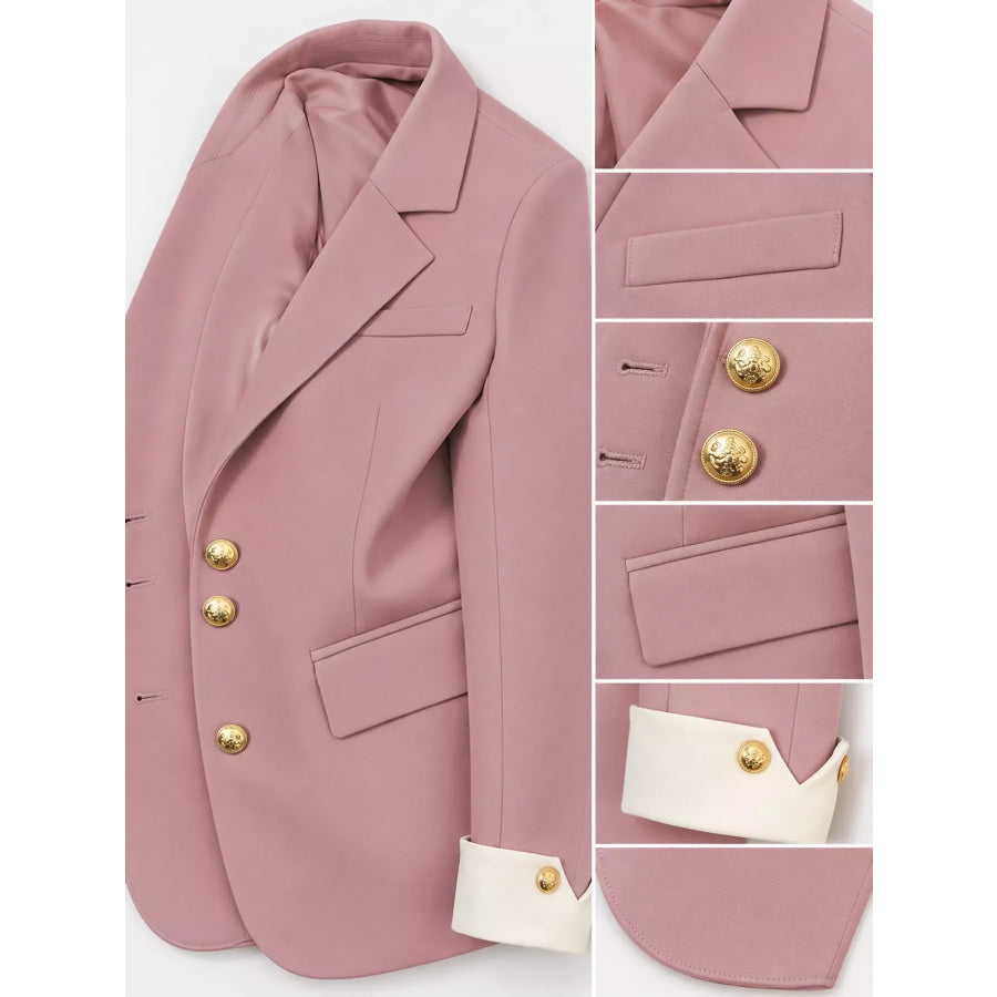 Full Size Single-Breasted Blazer with Gold Button Accents Plus Apparel and Accessories