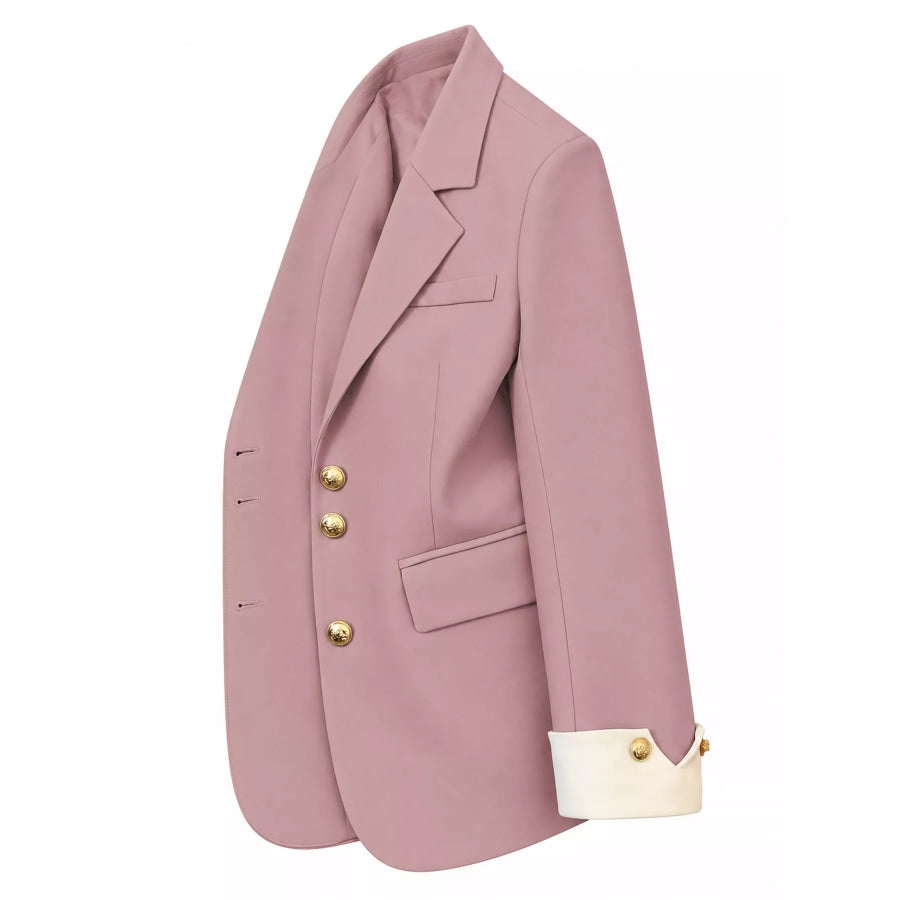 Full Size Single-Breasted Blazer with Gold Button Accents Plus Apparel and Accessories