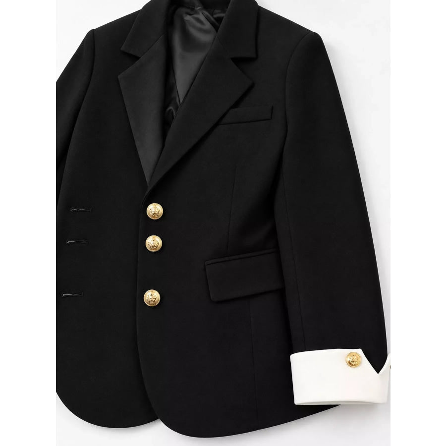 Full Size Single-Breasted Blazer with Gold Button Accents Plus Apparel and Accessories