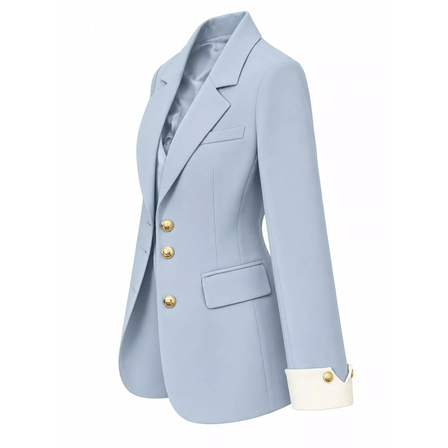 Full Size Single-Breasted Blazer with Gold Button Accents Plus Apparel and Accessories