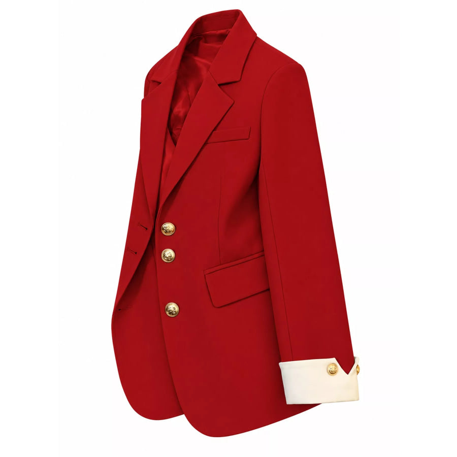 Full Size Single-Breasted Blazer with Gold Button Accents Plus Apparel and Accessories