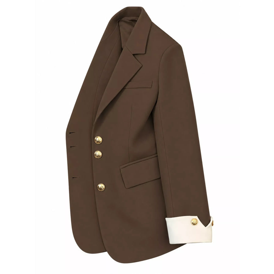 Full Size Single-Breasted Blazer with Gold Button Accents Plus Apparel and Accessories