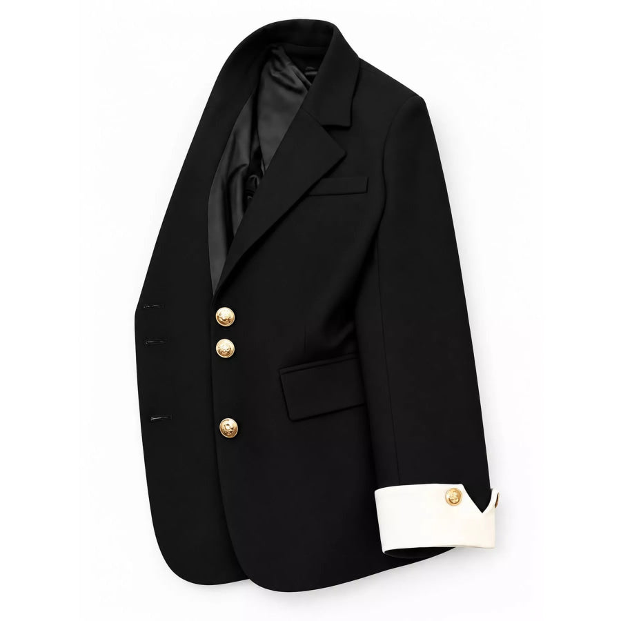 Full Size Single-Breasted Blazer with Gold Button Accents Plus Apparel and Accessories