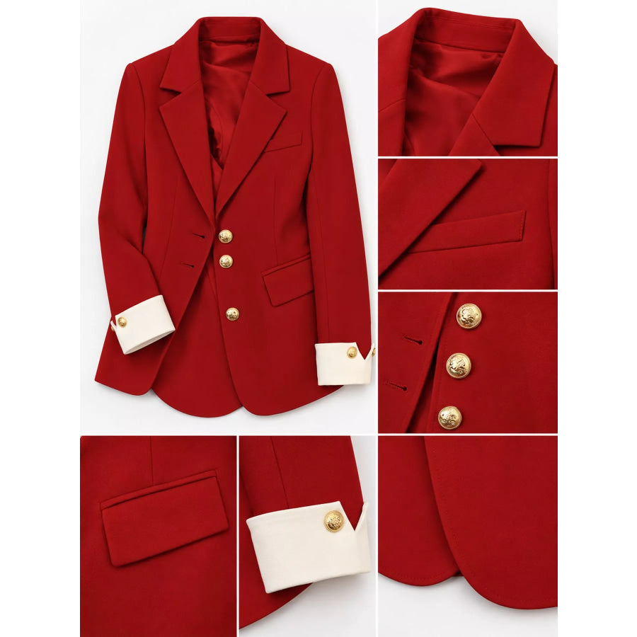 Full Size Single-Breasted Blazer with Gold Button Accents Plus Apparel and Accessories