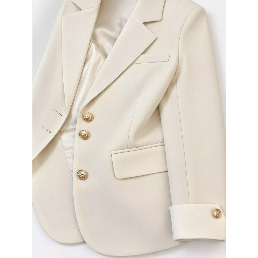Full Size Single-Breasted Blazer with Gold Button Accents Plus Apparel and Accessories