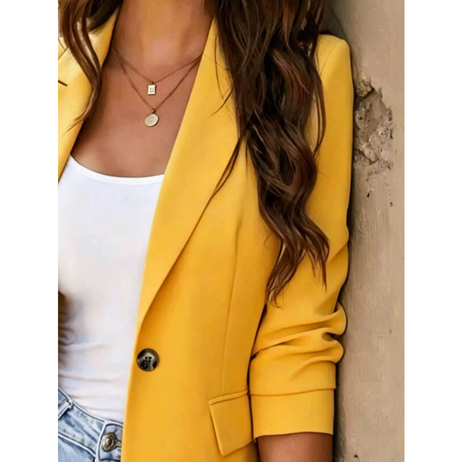 Full Size Single-Breasted Lapel Collar Blazer Plus Size Apparel and Accessories