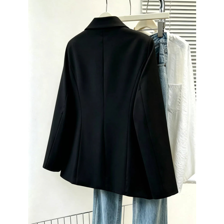 Full Size Single-Breasted Lapel Collar Blazer Plus Size Apparel and Accessories