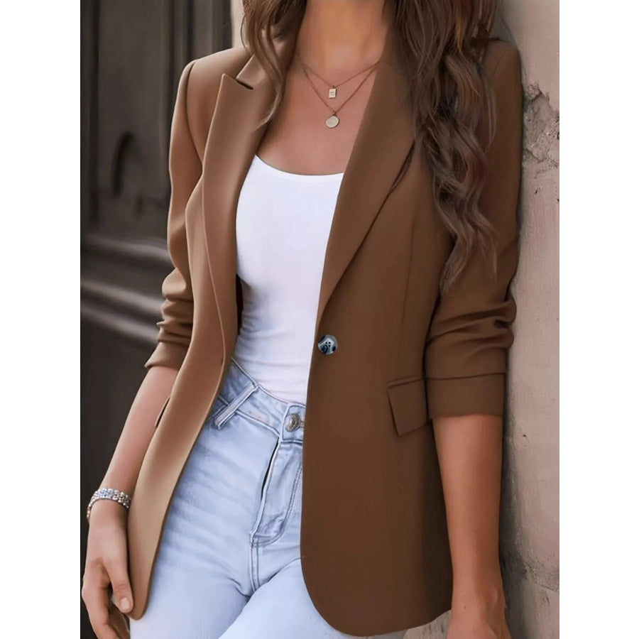 Full Size Single-Breasted Lapel Collar Blazer Plus Size Dark Brown / S Apparel and Accessories