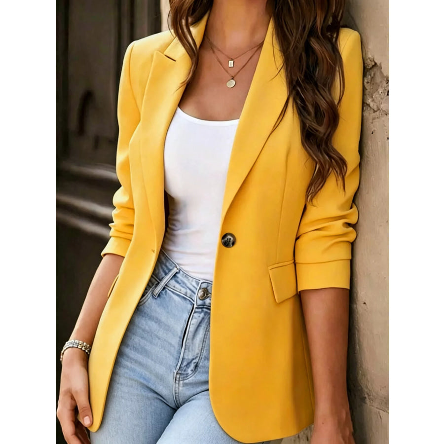 Full Size Single-Breasted Lapel Collar Blazer Plus Size Yellow / S Apparel and Accessories