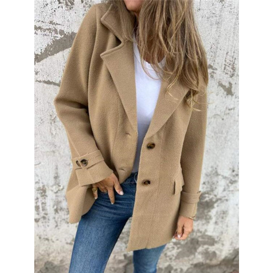 Full Size Single-Breasted Long Sleeve Jacket Camel / S Apparel and Accessories