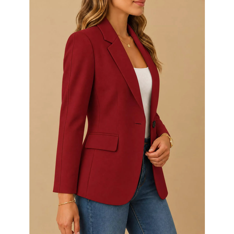 Full Size Single-Button Slim Fit Blazer Plus Apparel and Accessories