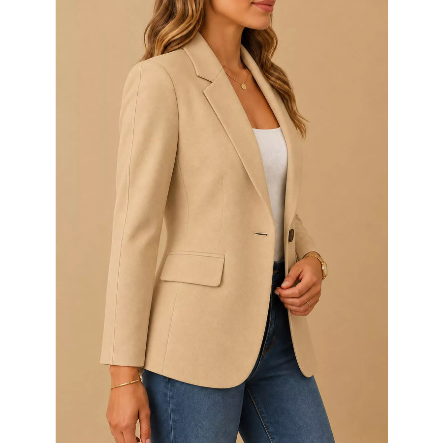 Full Size Single-Button Slim Fit Blazer Plus Apparel and Accessories