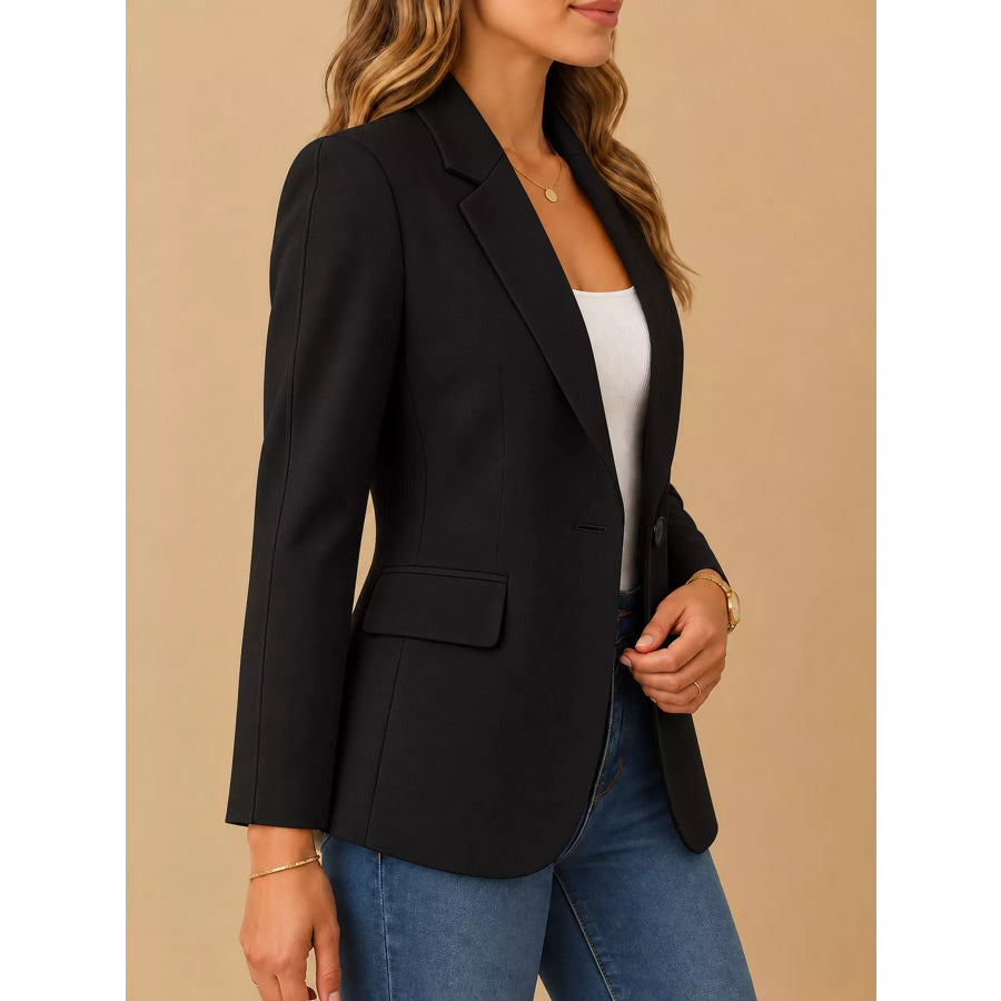 Full Size Single-Button Slim Fit Blazer Plus Apparel and Accessories