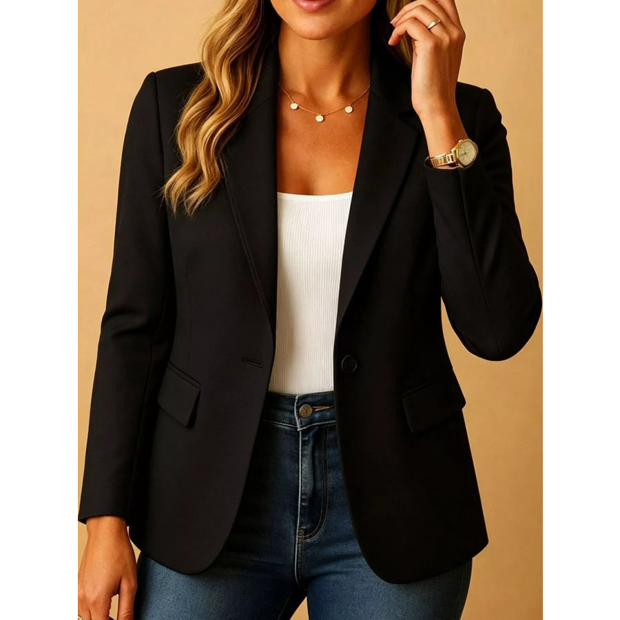 Full Size Single-Button Slim Fit Blazer Plus Black / S Apparel and Accessories