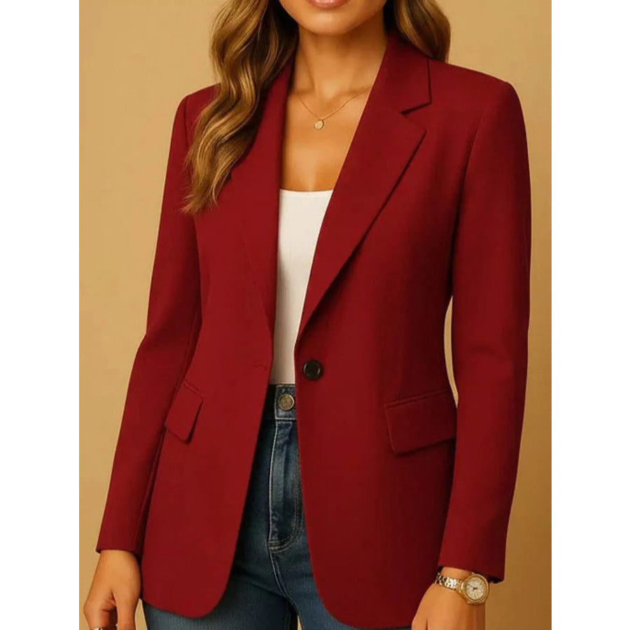 Full Size Single-Button Slim Fit Blazer Plus Burgundy / S Apparel and Accessories
