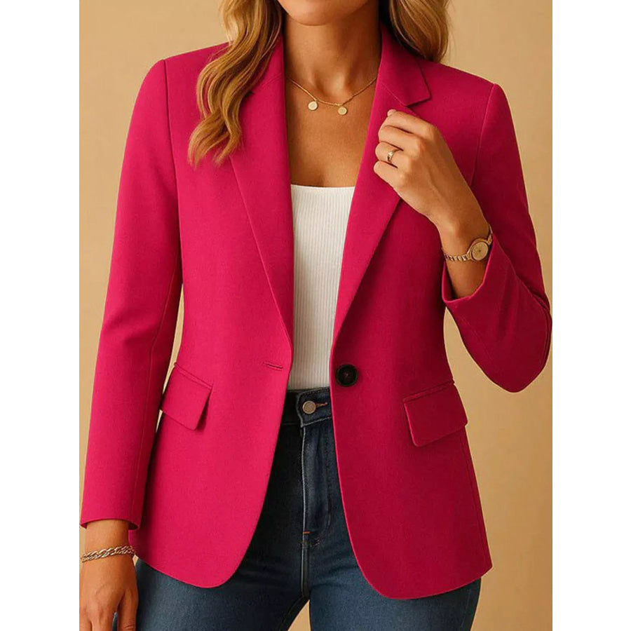 Full Size Single-Button Slim Fit Blazer Plus Fuchsia / S Apparel and Accessories
