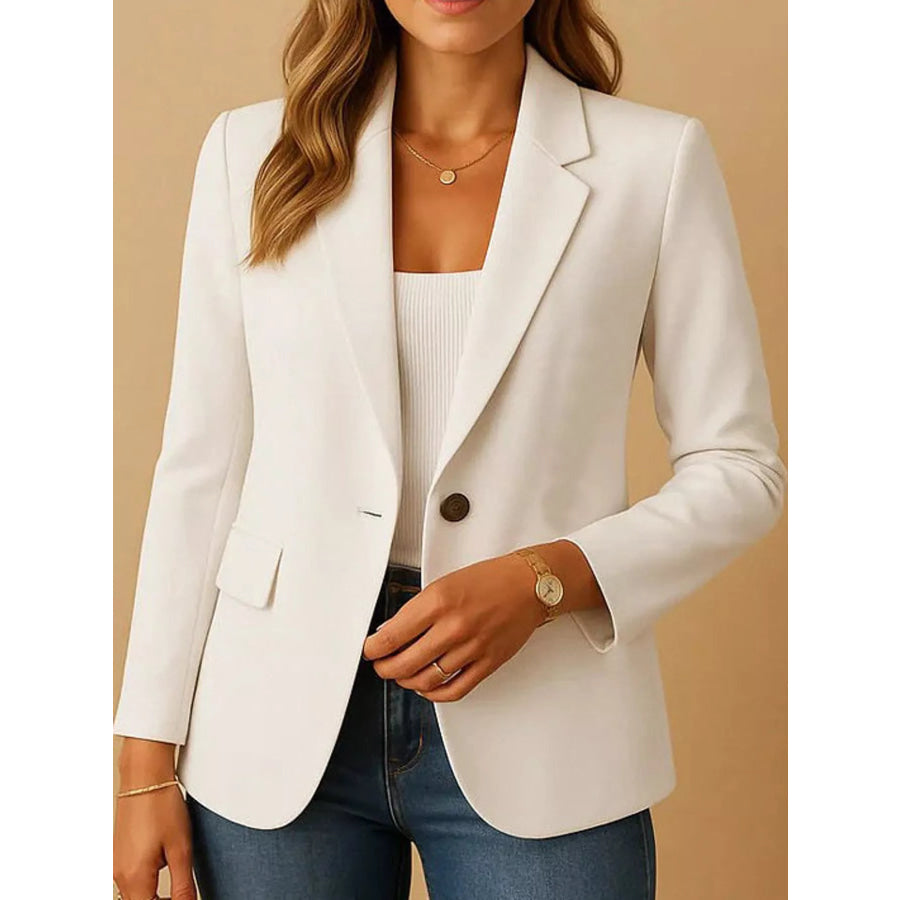 Full Size Single-Button Slim Fit Blazer Plus White / S Apparel and Accessories