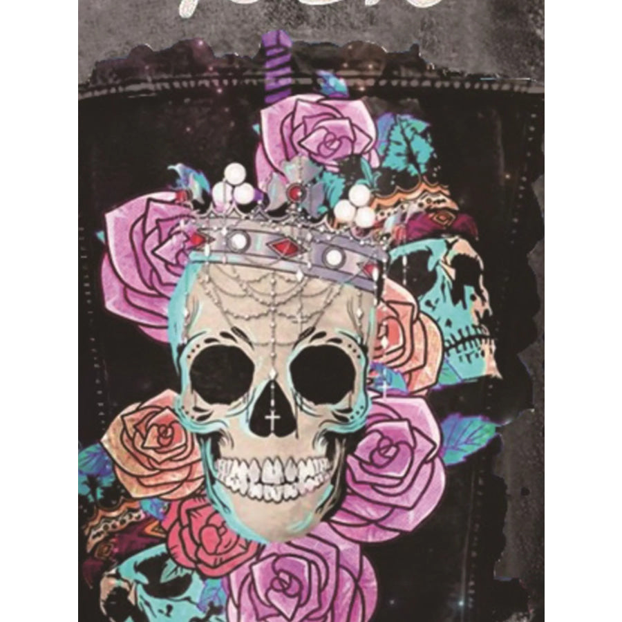 Full Size Skull and Rose Graphic Denim Jacket Plus Black / S Apparel Accessories