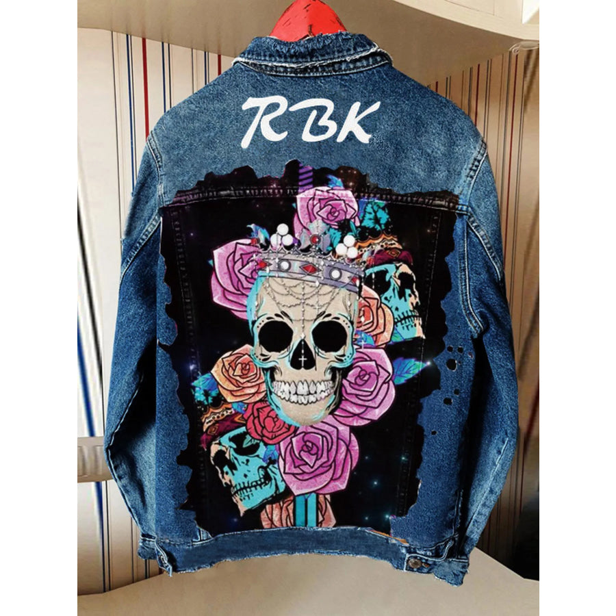Full Size Skull and Rose Graphic Denim Jacket Plus Medium / S Apparel Accessories