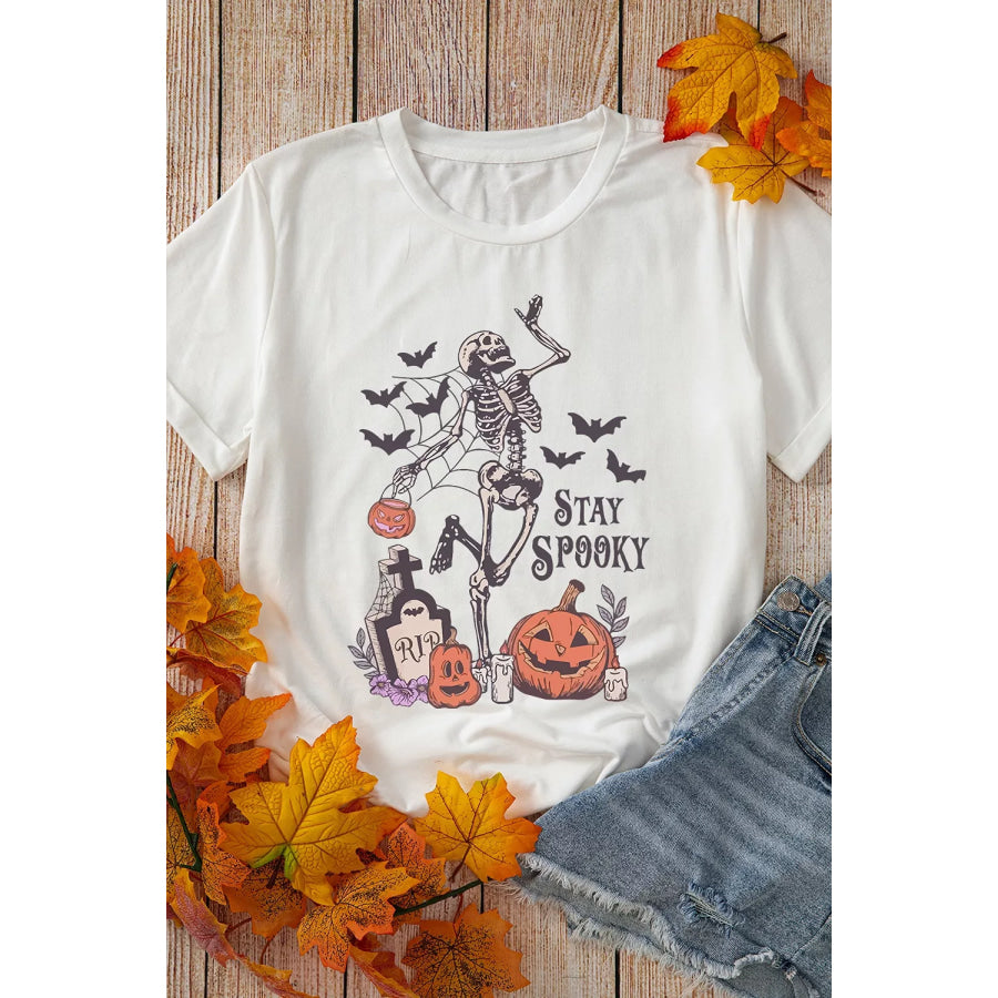 Full Size Skull Pumpkin Face STAY SPOOKY Graphic Halloween T Shirt Plus Size Apparel and Accessories