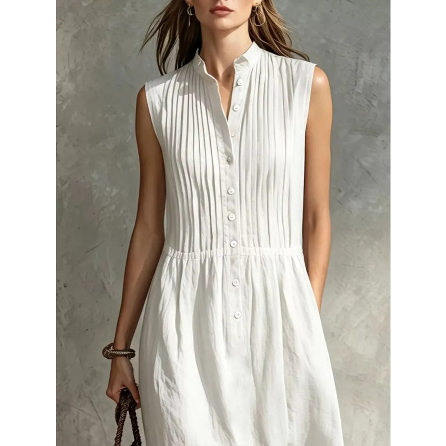 Full Size Sleeveless Button Front Midi Dress Plus Size White / S Apparel and Accessories