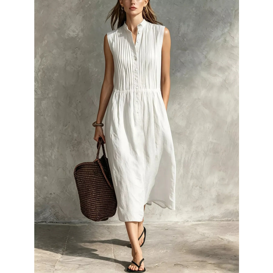 Full Size Sleeveless Button Front Midi Dress Plus Size White / S Apparel and Accessories