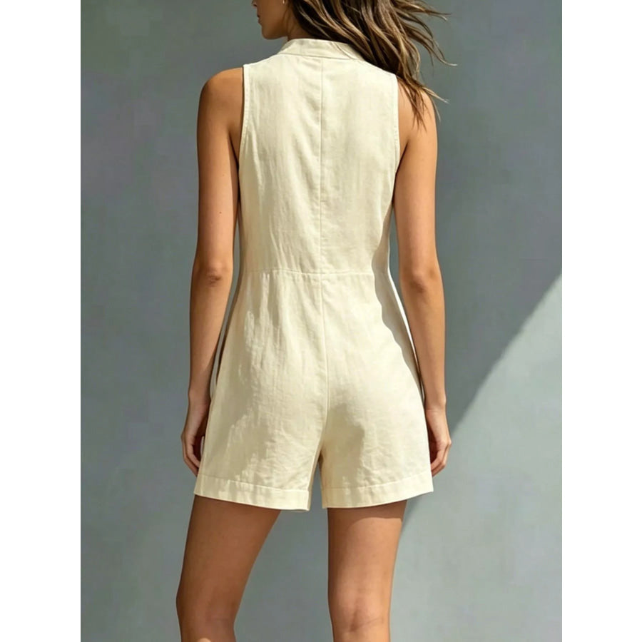 Full Size Sleeveless Button-Front Romper with Pockets Plus Size Apparel and Accessories