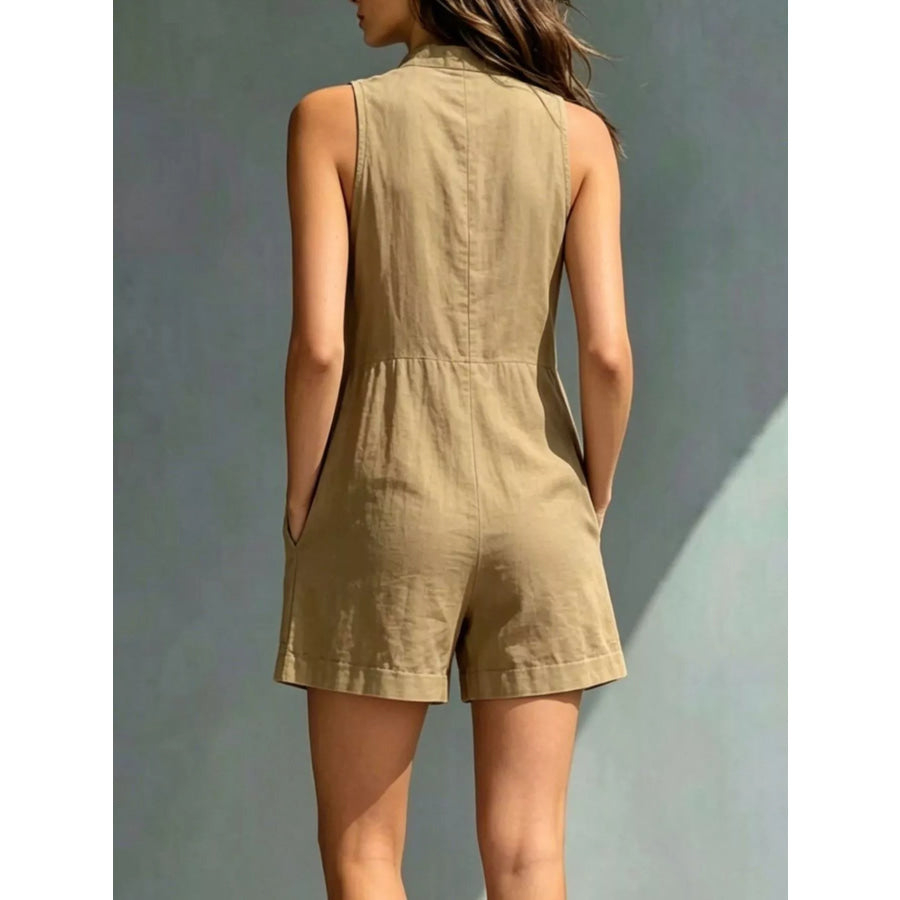 Full Size Sleeveless Button-Front Romper with Pockets Plus Size Apparel and Accessories