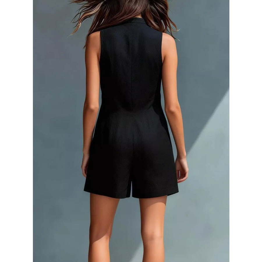 Full Size Sleeveless Button-Front Romper with Pockets Plus Size Apparel and Accessories