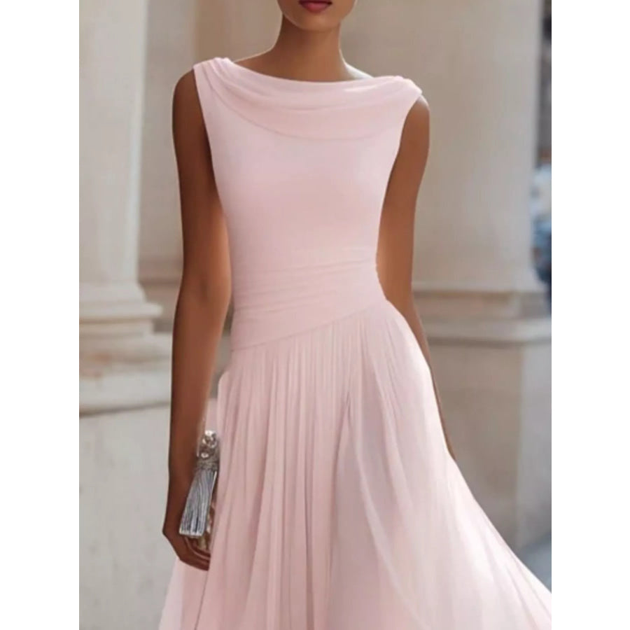 Full Size Sleeveless Cowl Neck Midi Dress Plus Apparel and Accessories