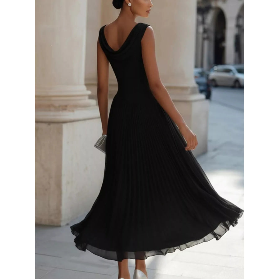 Full Size Sleeveless Cowl Neck Midi Dress Plus Apparel and Accessories