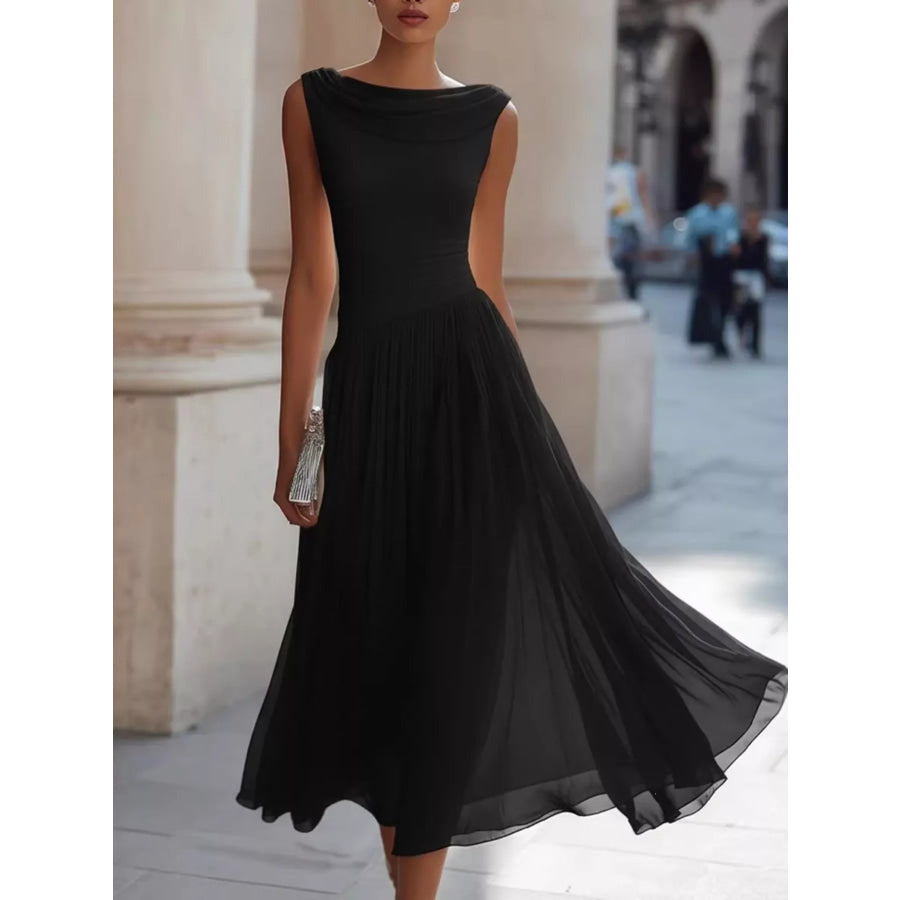 Full Size Sleeveless Cowl Neck Midi Dress Plus Black / S Apparel and Accessories