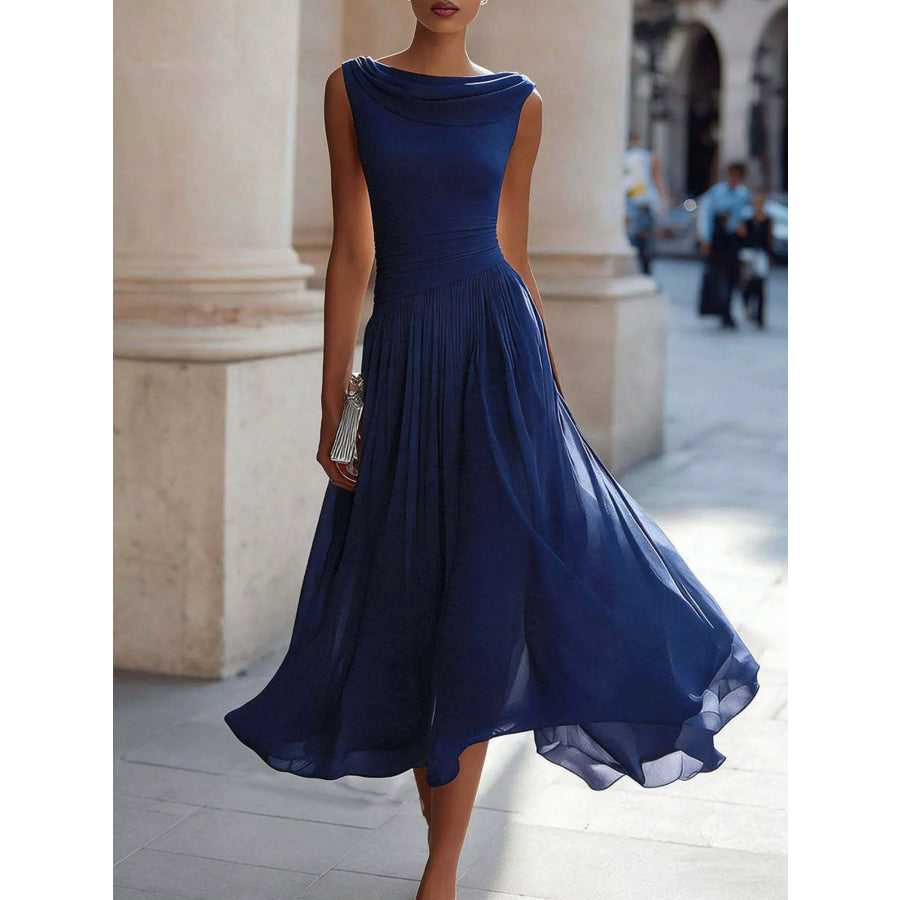Full Size Sleeveless Cowl Neck Midi Dress Plus Blue / S Apparel and Accessories