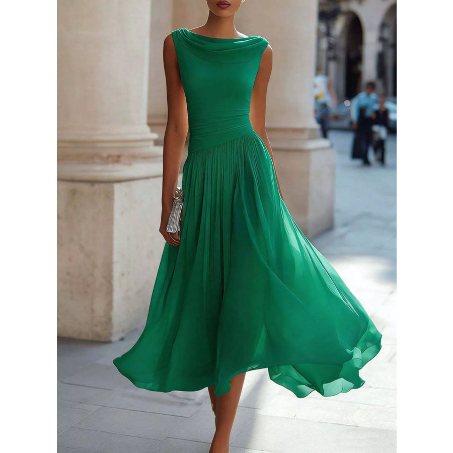 Full Size Sleeveless Cowl Neck Midi Dress Plus Green / S Apparel and Accessories