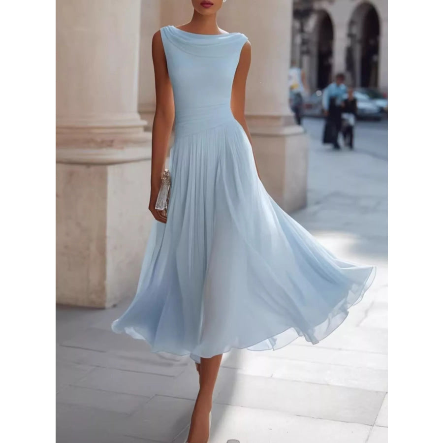 Full Size Sleeveless Cowl Neck Midi Dress Plus Light Blue / S Apparel and Accessories