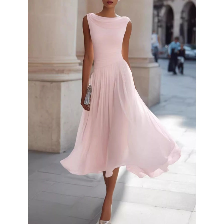 Full Size Sleeveless Cowl Neck Midi Dress Plus Pink / S Apparel and Accessories