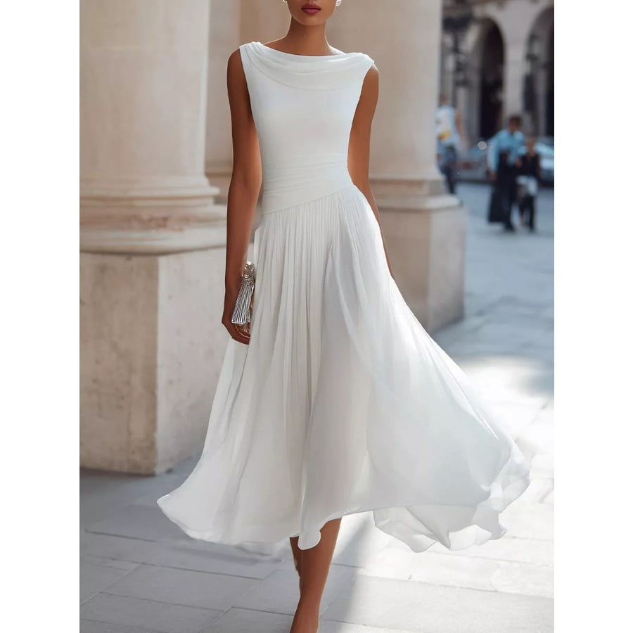 Full Size Sleeveless Cowl Neck Midi Dress Plus White / S Apparel and Accessories