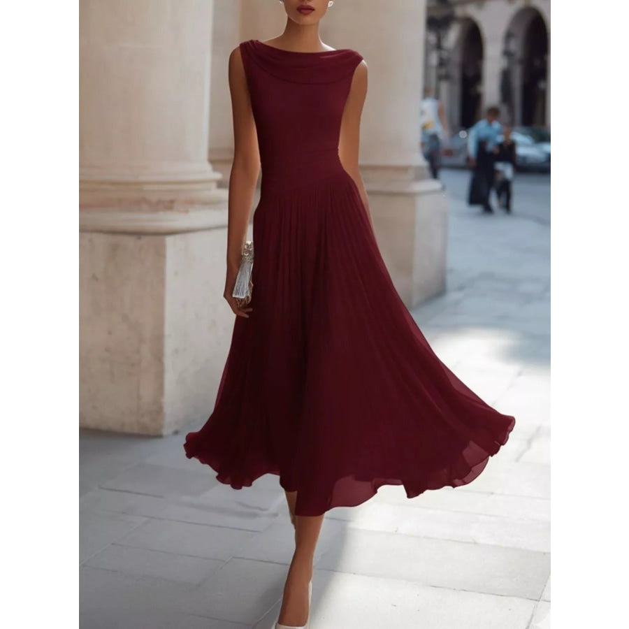 Full Size Sleeveless Cowl Neck Midi Dress Plus Wine Red / S Apparel and Accessories