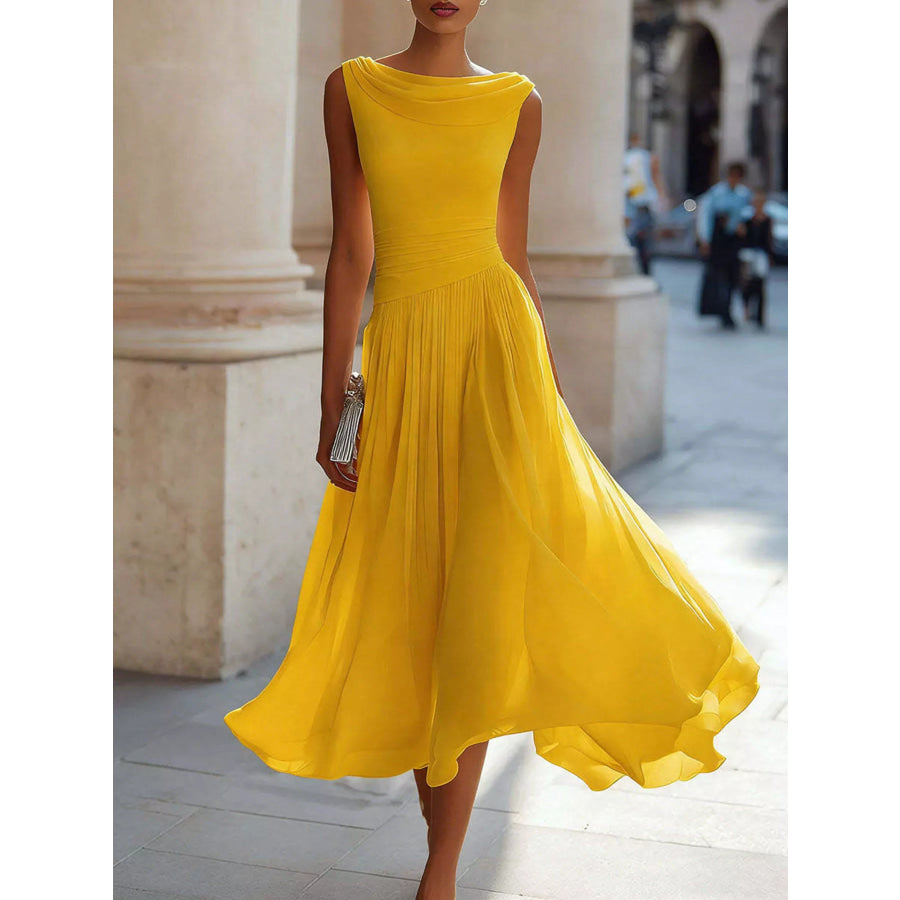 Full Size Sleeveless Cowl Neck Midi Dress Plus Yellow / S Apparel and Accessories