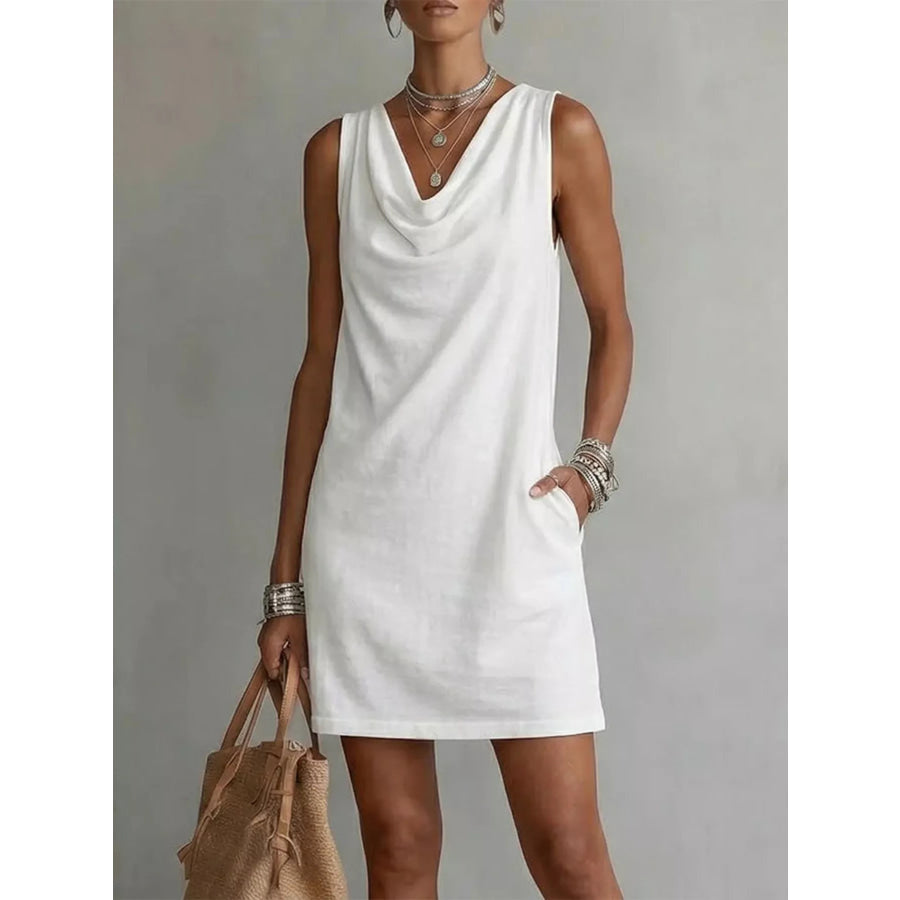 Full Size Sleeveless Cowl Neck Mini Dress Plus Size Apparel and Accessories