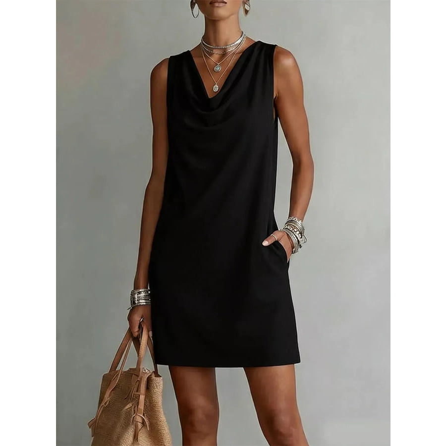 Full Size Sleeveless Cowl Neck Mini Dress Plus Size Black / S Apparel and Accessories