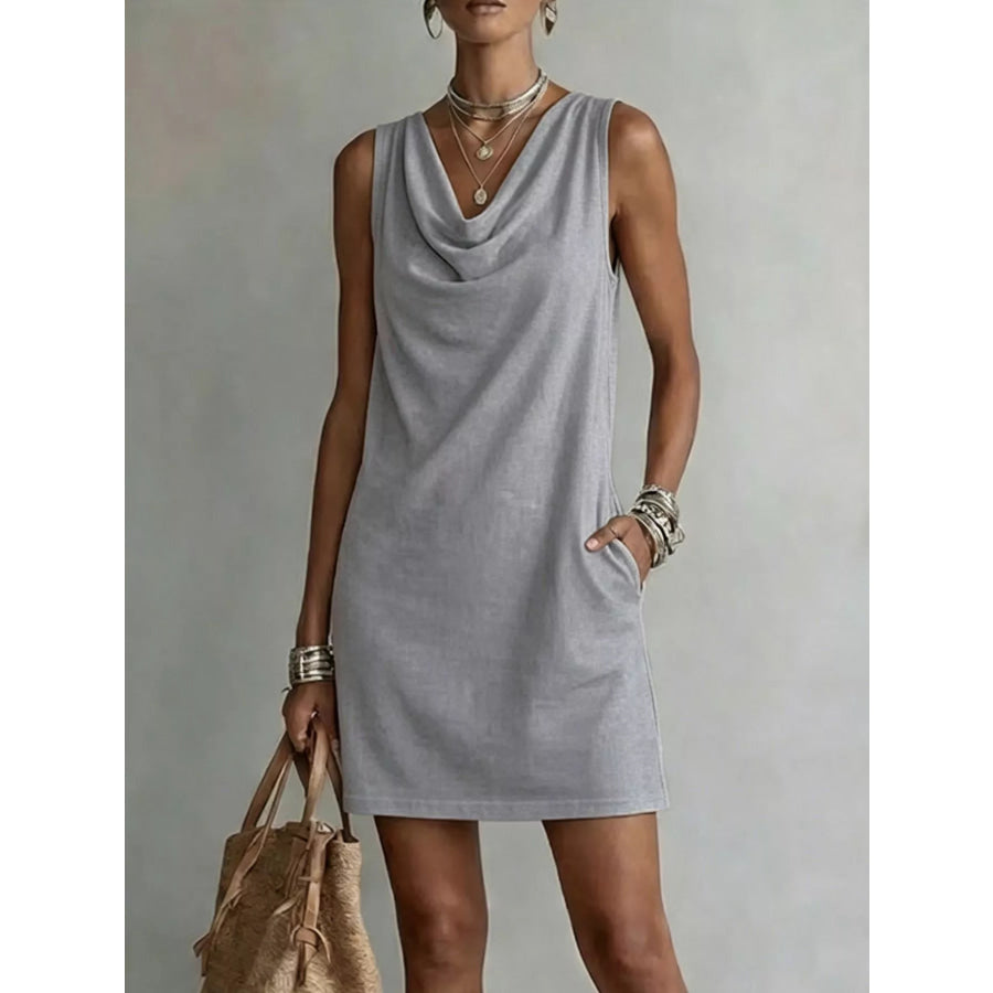 Full Size Sleeveless Cowl Neck Mini Dress Plus Size Gray / S Apparel and Accessories