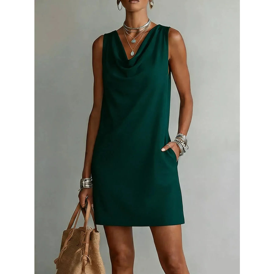 Full Size Sleeveless Cowl Neck Mini Dress Plus Size Green / S Apparel and Accessories