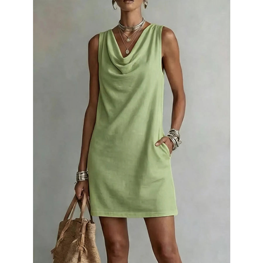 Full Size Sleeveless Cowl Neck Mini Dress Plus Size Light Green / S Apparel and Accessories