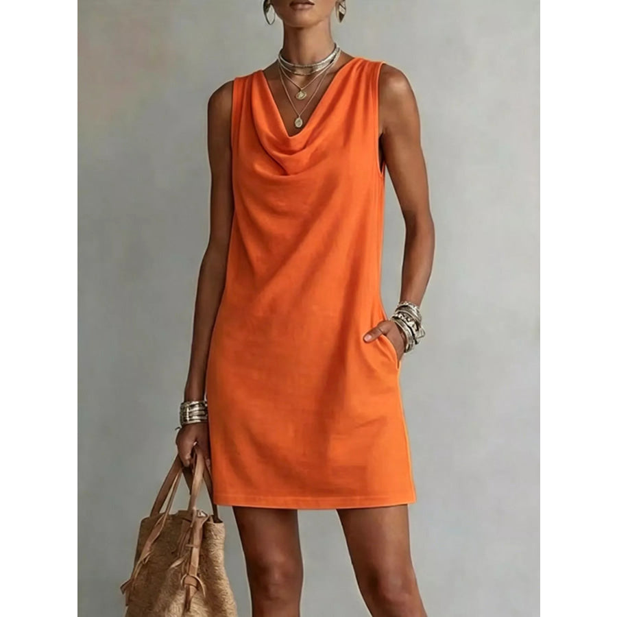 Full Size Sleeveless Cowl Neck Mini Dress Plus Size Orange / S Apparel and Accessories