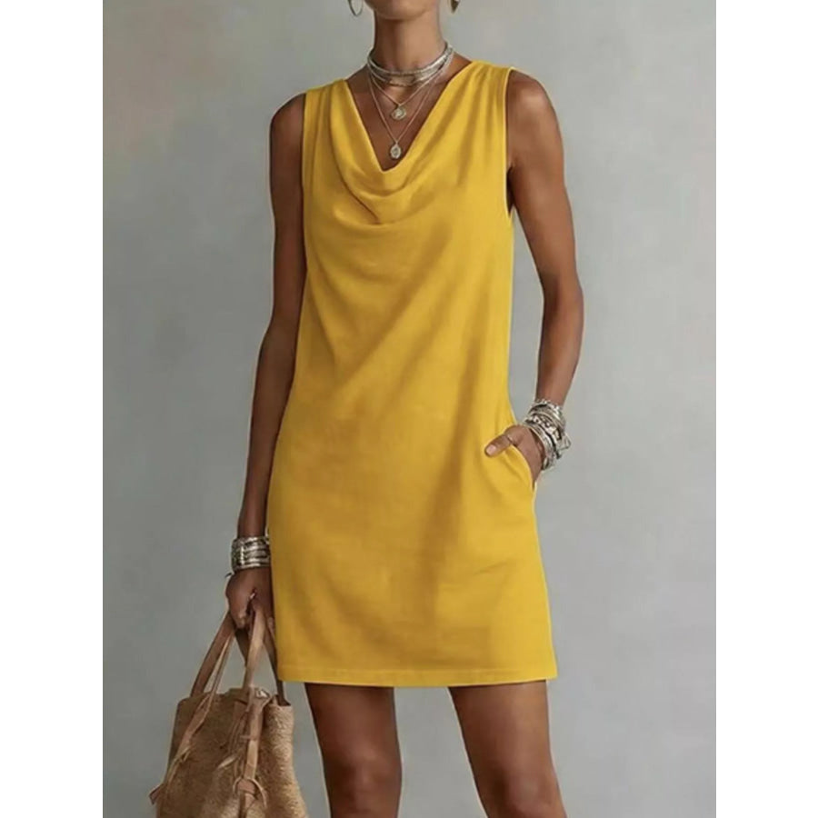 Full Size Sleeveless Cowl Neck Mini Dress Plus Size Yellow / S Apparel and Accessories