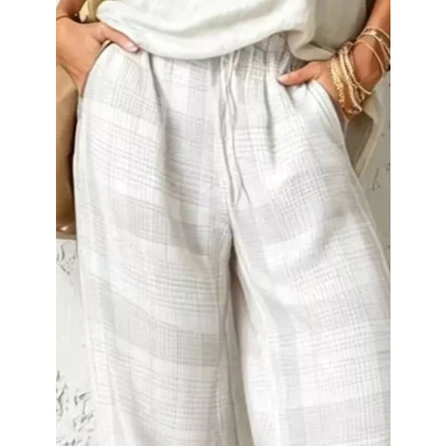 Full Size Sleeveless Cowl Neck Top and Plaid Wide-Leg Pant Two-Piece Set Plus Size Apparel and Accessories